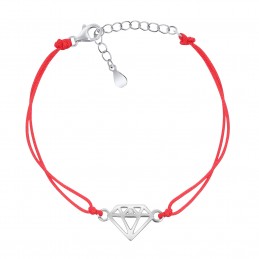 BRANSOLETKA SREBRNA 925 DIAMENCIK NA CZERWONYM SZNURECZKU