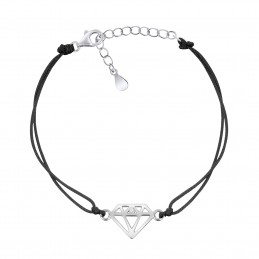 BRANSOLETKA SREBRNA PR. 0,925 DIAMENCIK NA CZARNYM SZNURECZKU