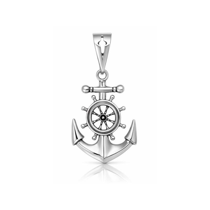 Srebrna zawieszka 925 kotwica z kołem sterowym – marynistyczny symbol siły